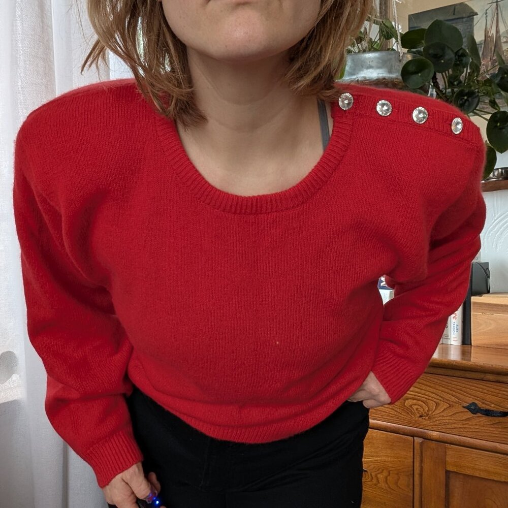 Valerie Stevens - Vintage 80s 90s Angora wool gemstone shoulder sweater - large